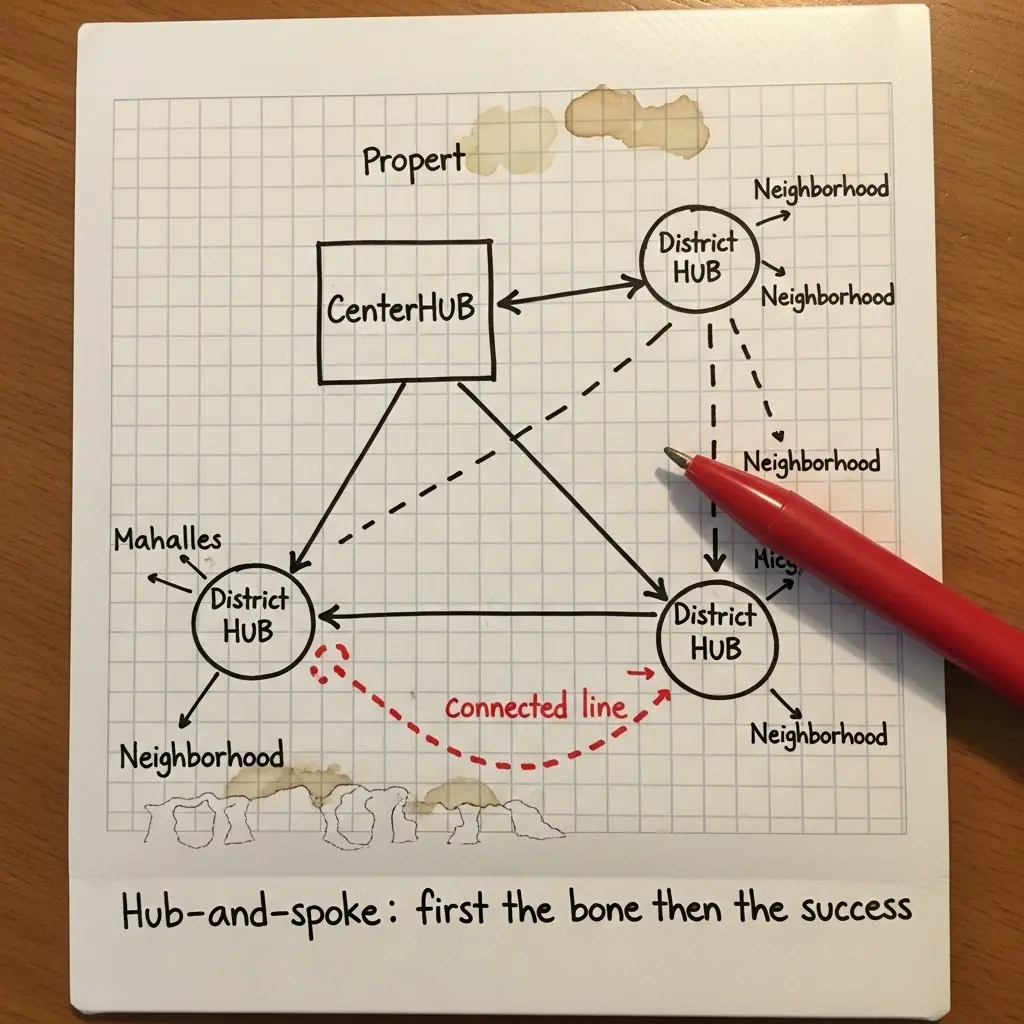 Hub-and-spoke transit network and feeder lines in strategy game planning