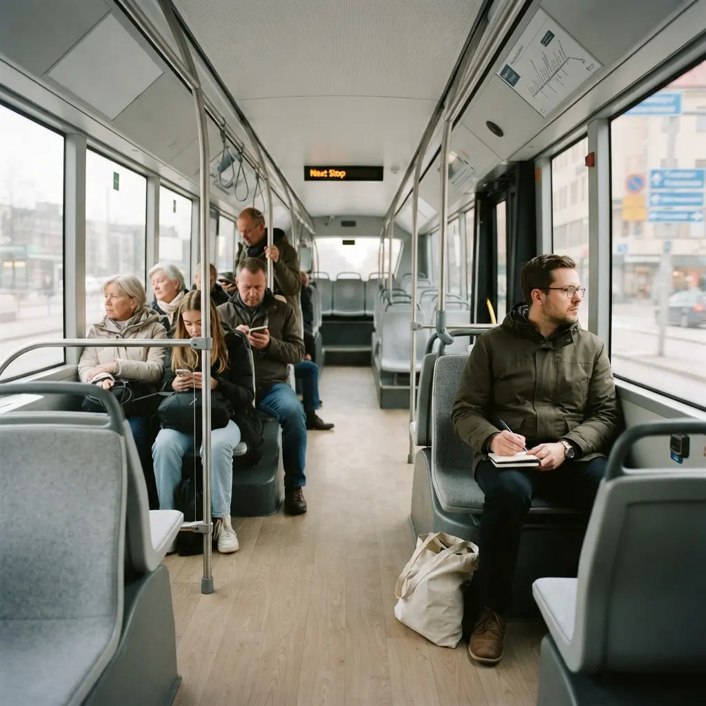 Transport planner riding a city bus — experiencing service from the passenger perspective