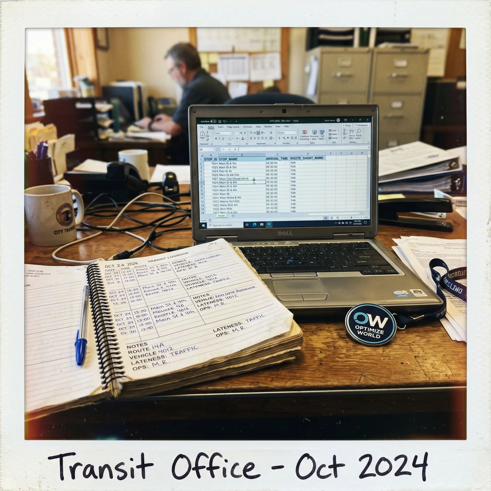 Small city public transit planning desk and schedule optimization editorial visual
